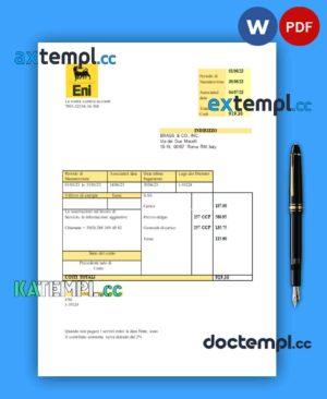 sample Italy Gas utility business bill, Word and PDF template download
