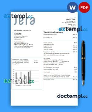 sample JERA power (Thailand) Co., Ltd. business utility bill, PDF and WORD template download