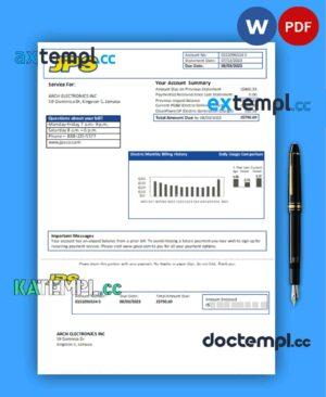 sample Jamaica Public Service Co Ltd (JPS) electricity business utility bill, Word and PDF template download