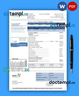 sample Just Energy business utility bill, Word and PDF template download