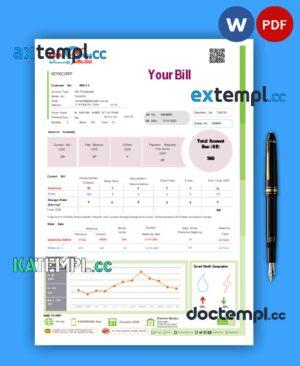 sample Kahramaa business utility bill, Word and PDF template, 2 pages download