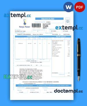 sample Kenya Power business utility bill, Word and PDF template download
