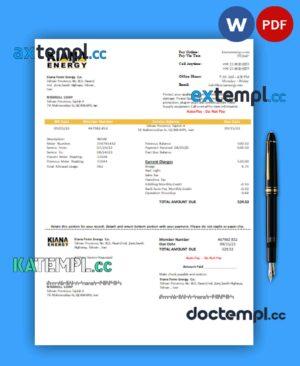 sample Kiana Petro Energy Co business utility bill, Word and PDF template download