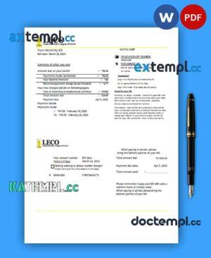 sample LECO Corporation electricity business utility bill, PDF and WORD template download