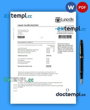 sample Leeds City Council tax business bill, Word and PDF template download