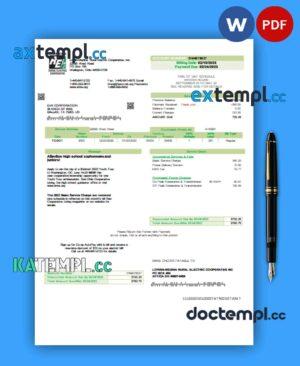 sample Lorain Medina Rural Electric business utility bill, Word and PDF template download