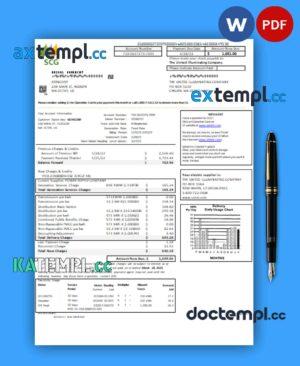 sample Massachusetts Chelsea SCG The United Illuminating Company business utility bill, Word and PDF template, 2 pages download