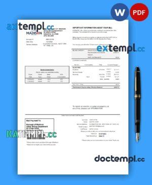 sample Madison Electric Department business utility bill, Word and PDF template download