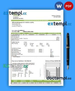 sample Maine Natural Gas Portland business utility bill, Word and PDF template download