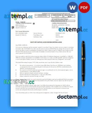 sample Massachusetts Chelsea SCG The United Illuminating Company shut off notice business bill, Word and PDF template download