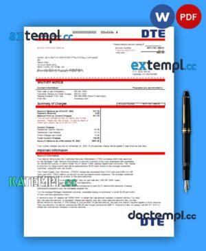 sample Michigan DTE Energy business utility bill, Word and PDF template download