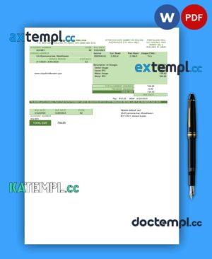 sample Michigan water business utility bill, Word and PDF template download