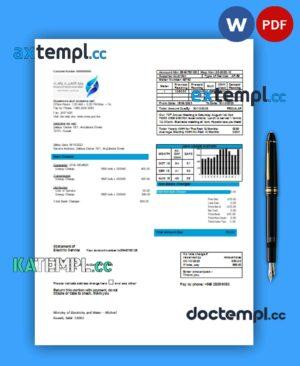 sample Ministry of Electricity and Water Kuwait business utility bill, PDF and WORD template download