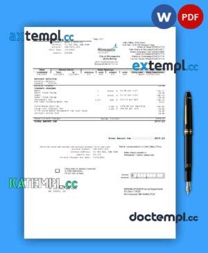 sample Minneapolis City of Lakes business utility bill, Word and PDF template download