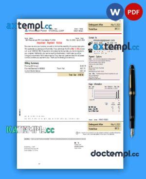 sample Mississippi Power business utility bill, Word and PDF template, 2 pages download