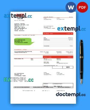 sample Mjölby Kraftnat AB business utility bill, Word and PDF template download