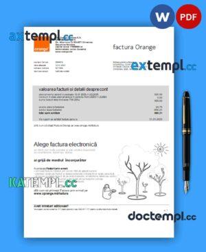sample Moldova Orange Factura business utility bill, Word and PDF template download