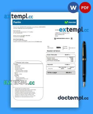 sample Movistar Fusion telecom operator business utility bill, Word and PDF template download
