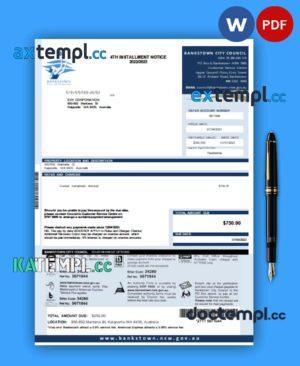 sample NSW Bankstown City Council business utility bill, Word and PDF template download