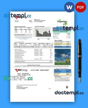 sample Nevada NV Energy business utility bill, PDF and WORD template download