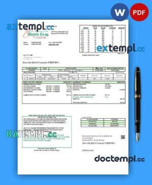 sample New Hampshire Electric Co-op electricity business utility bill, Word and PDF template download