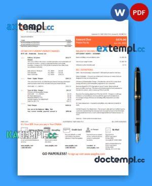 sample New Jersey PSEG electricity business utility bill, Word and PDF template, 2 pages download