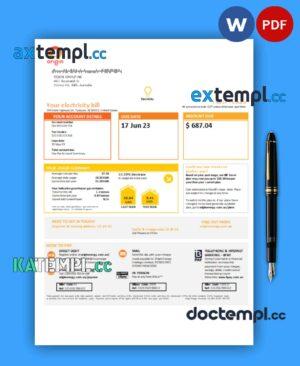 sample New South Wales (NSW) Origin electricity business utility bill, Word and PDF template, 3 pages download
