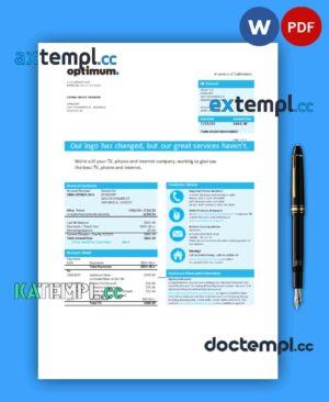 sample New York Optimum cablevision business utility bill, Word and PDF template download