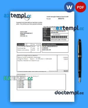 sample Newham London Borough Council tax business bill utility, Word and PDF template download