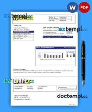 sample Nicaraguan Electricity Company (ENEL) electricity business utility bill, Word and PDF template download
