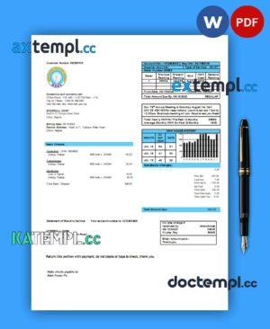 sample Nigerian Electricity Regulatory Commission electricity business utility bill, Word and PDF template download