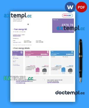 sample Npower business utility bill, Word and PDF template, version 1 download