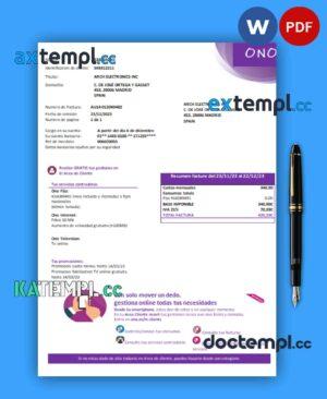 sample ONO (Spain) business utility bill, PDF and WORD template download