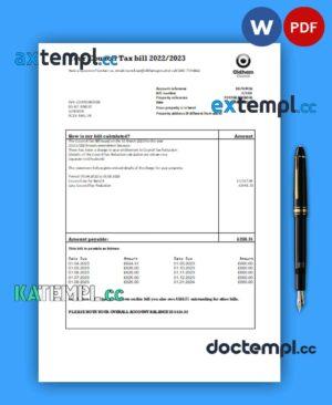 sample Oldham council tax business bill, Word and PDF template download