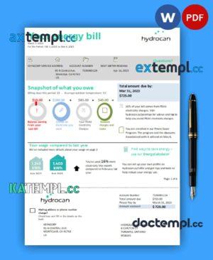 sample Ontario Hydrocan business utility bill, Word and PDF template download