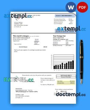 sample Oregon PGE electricity business utility bill, Word and PDF template download
