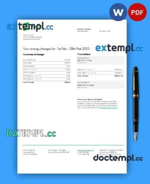 sample Ovo Energy electricity business utility bill, PDF and WORD template download