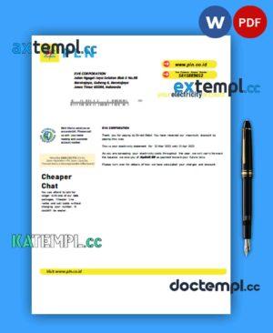 sample PLN electricity business utility bill, Word and PDF template download