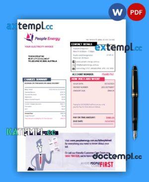 sample People Energy business utility bill, PDF and WORD template (Copy) download