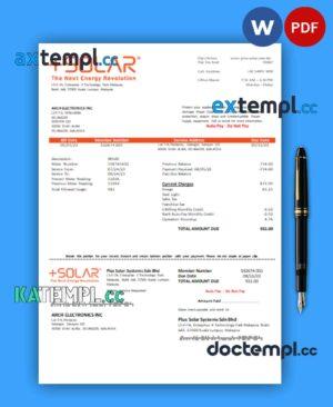 sample Plus Solar Systems Sdn Bhd business utility bill, PDF and WORD template download