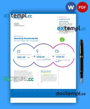 sample Power NI business utility bill, Word and PDF template download