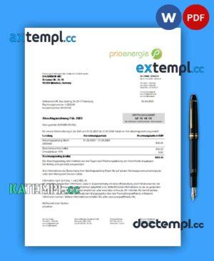 sample Prioenergie business utility bill, Word and PDF template download
