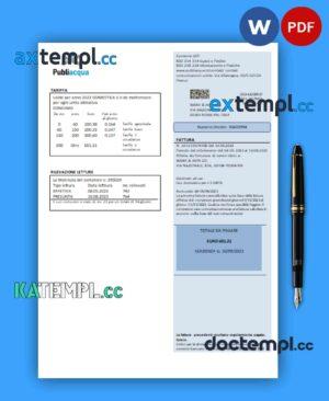 sample Publiacqua business utility bill, Word and PDF template download