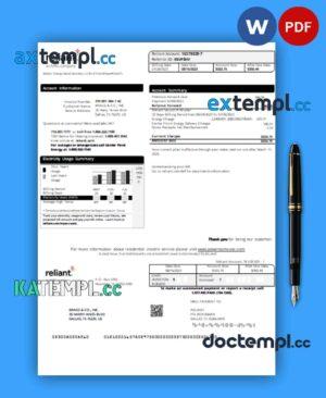 sample Reliant Energy business utility bill, Word and PDF template download