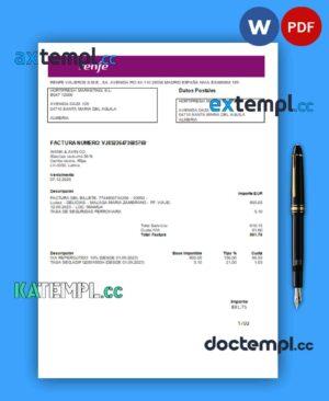 sample Renfe business utility bill, Word and PDF template download