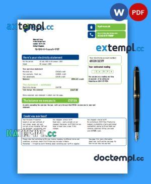 sample SSE Energy business utility bill, Word and PDF template download