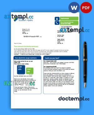 sample SSE Energy business utility bill, Word and PDF template, version 2 download