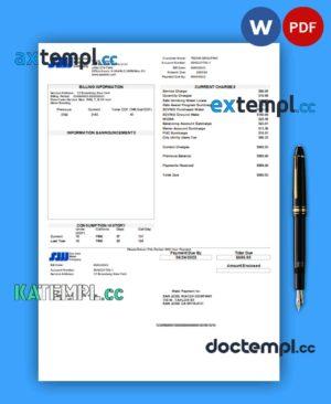 sample San Jose Water business utility bill, PDF and WORD template download