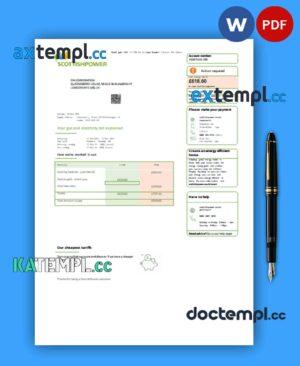sample Scottish Power UK PLC business utility bill, Word and PDF template download