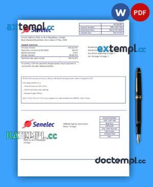 sample Senelec Agence Sacré Coeur Company electricity business utility bill, PDF and WORD template download